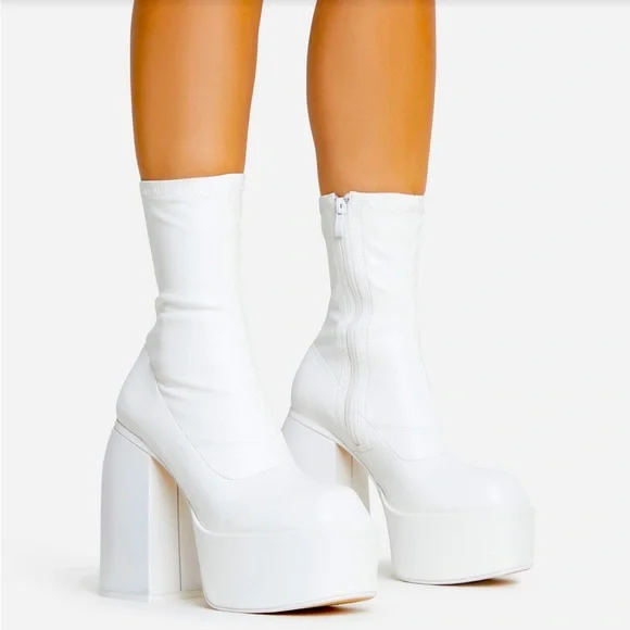 White Gogo Gogo Platform Shoes Boots 60s Girls White Gogo Boots